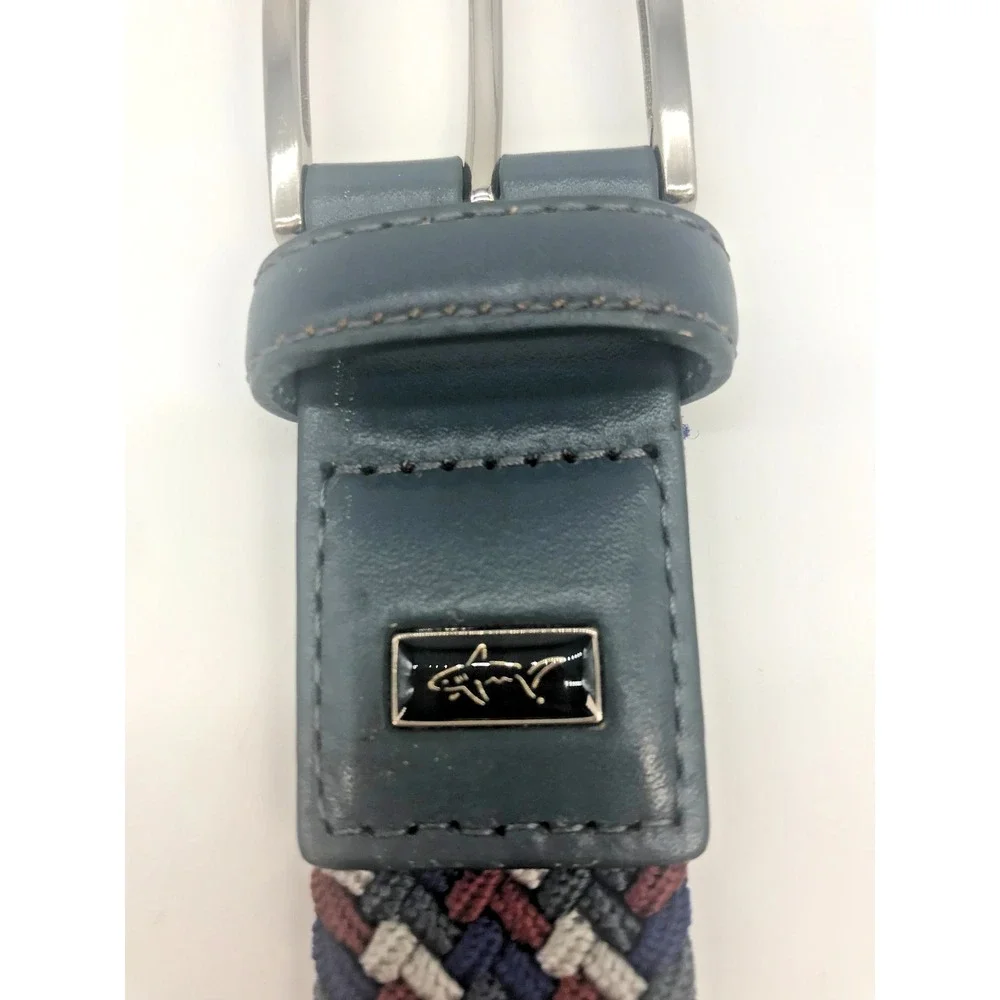Greg‎ Norman Mens Stretch Golf Belt Size 38 Gray Leather Woven Multicolor Preppy
